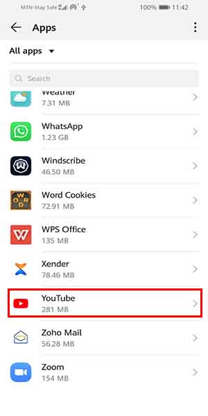 YouTube app settings navigation