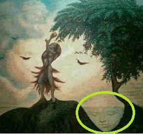 Peaceful face; relationship optical illusion