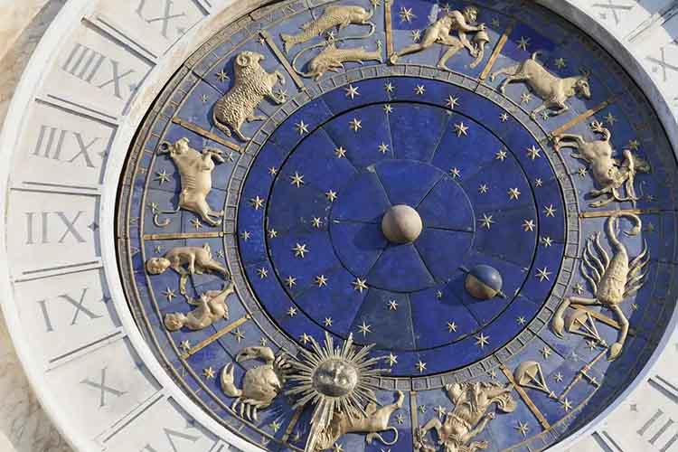 Zodiac sign chart showing the Sun at the center