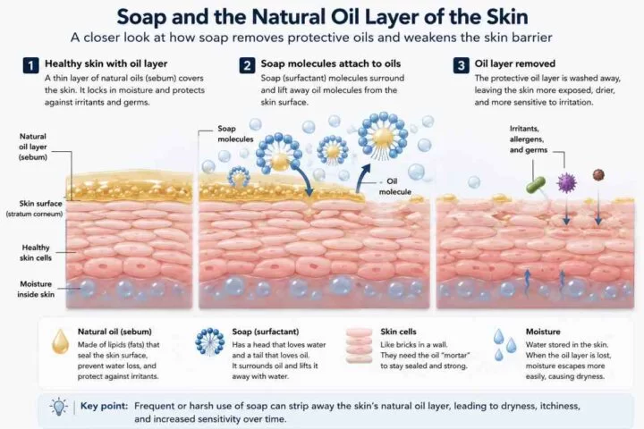 How soap interacts with the protective oil layer of the skin