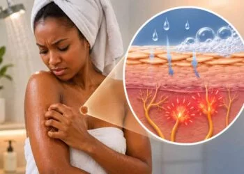 A black woman experiencing skin itching after bathing