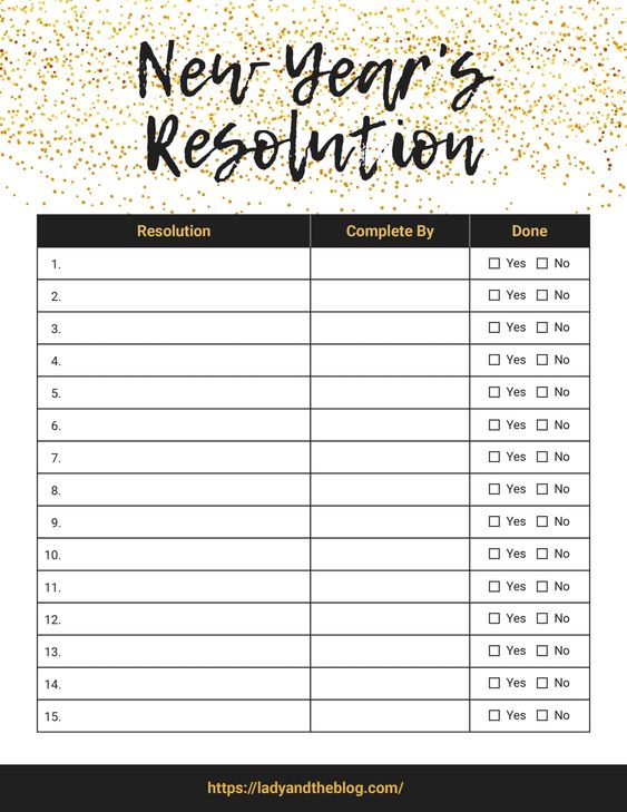 New year resolution template