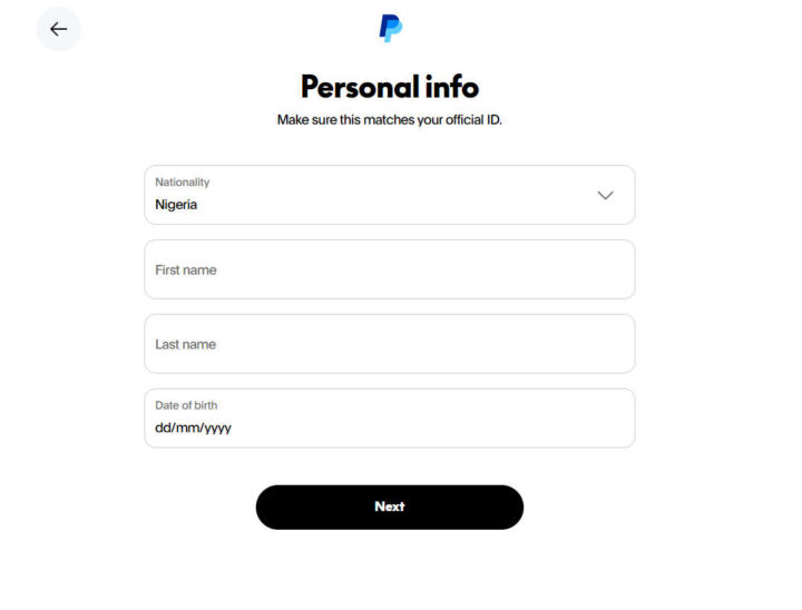 Personal PayPal account registration