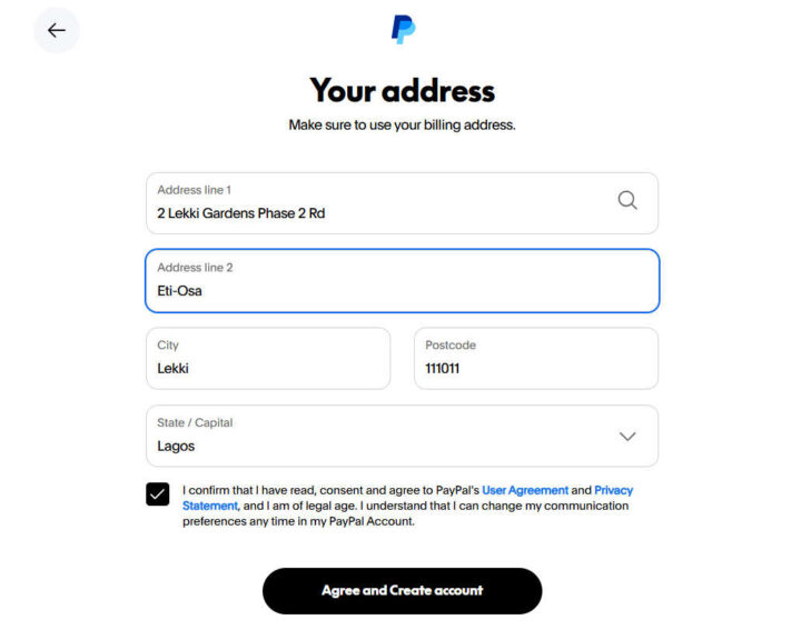 Personal PayPal account registration