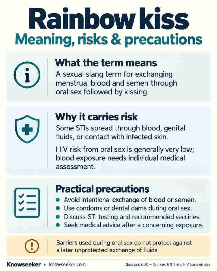 Rainbow kiss explainer covering its meaning, possible STI risks, and precautions.