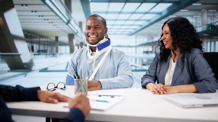 Pedestrian injury lawyer consulting with a client